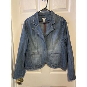 TINT Womens Denim Blazer Jacket Blue Wash Jean Style Single Button Size XL